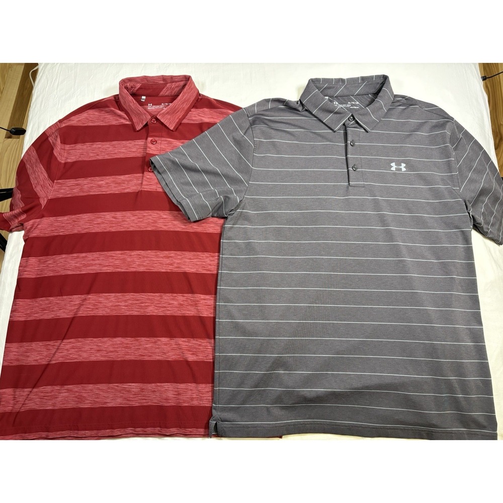 Under Armour Playoff Golf Polo Lot Of 2 Mens XL Loose Fit HeatGear Gray Red